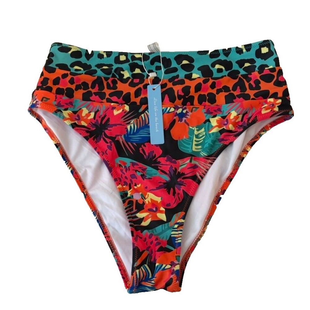 Live Life On The Beach Bikini Women's Medium Tropical Colorful High Cut NWT